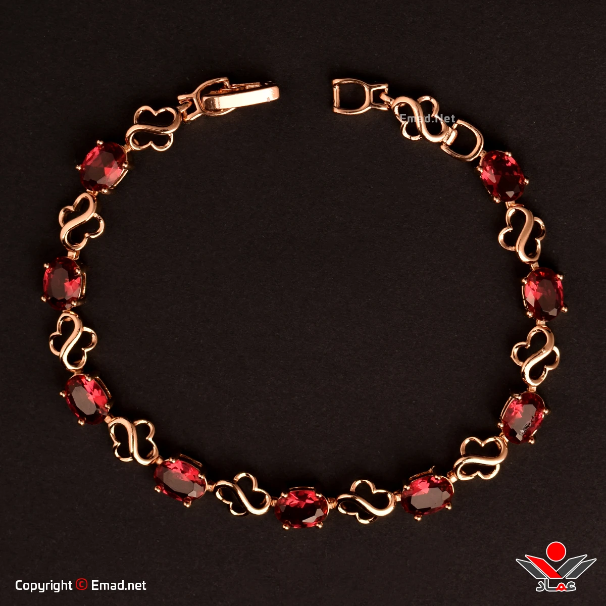 دستبند زنانه ژوپينگ با سنگ قرمز زمردي کد 206-3